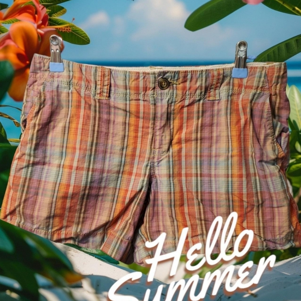OLD NAVY Summer Time Comfy Tropical Plaid Stiped Low Rise Shorts Women Size 8